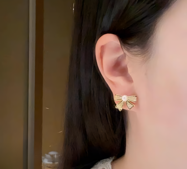 Pjt-995 Bow Shape Zircon Pearl Earrings For Women – Korean Style Jewelry With Sparkling Zircon & Classic Pearl Center | Available In Golden & Silver | Perfect Gift For Parties, Weddings & Everyday Fashion